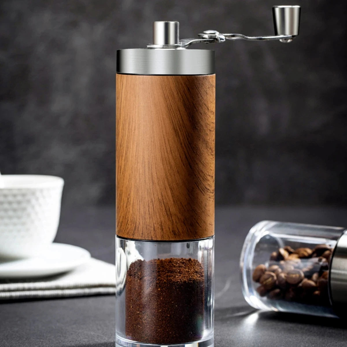 Coffee Bean Grinder Portable Wood Grain Stainless Steel Crank Hand Hand Coffee Grinder Kitchen Tool Grinder - DropMenorca