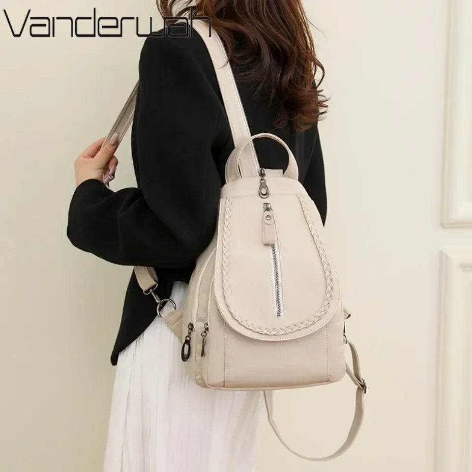 Women Leather Backpacks Zipper Female Chest Bag Sac a Dos Travel Back Pack Ladies Bagpack Mochilas School Bags for Teenage Girls - DropMenorca