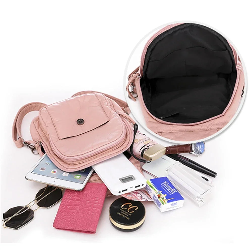 Summer Ladies Washed Leather Backpack 3 in 1 Cute Cat Women Bagpack Small Travel Backpack for Girls Sac a Dos Mochila Feminina - DropMenorca