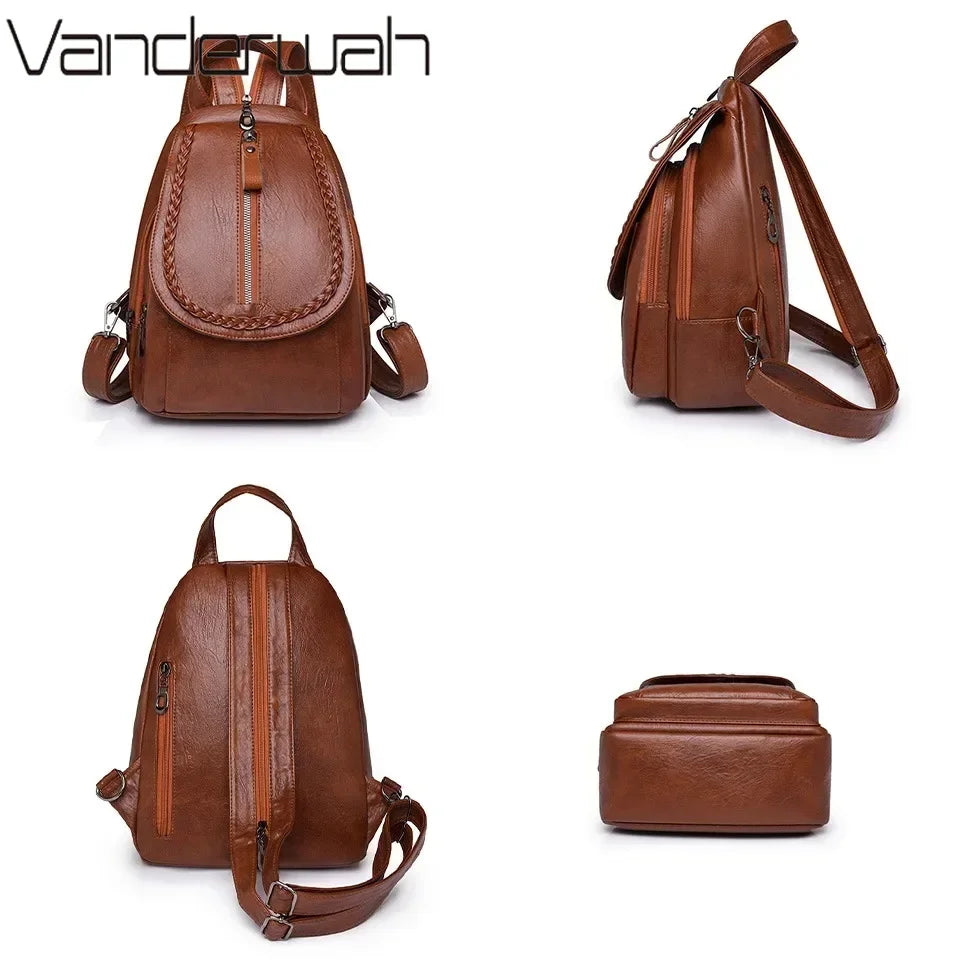 Women Leather Backpacks Zipper Female Chest Bag Sac a Dos Travel Back Pack Ladies Bagpack Mochilas School Bags for Teenage Girls - DropMenorca