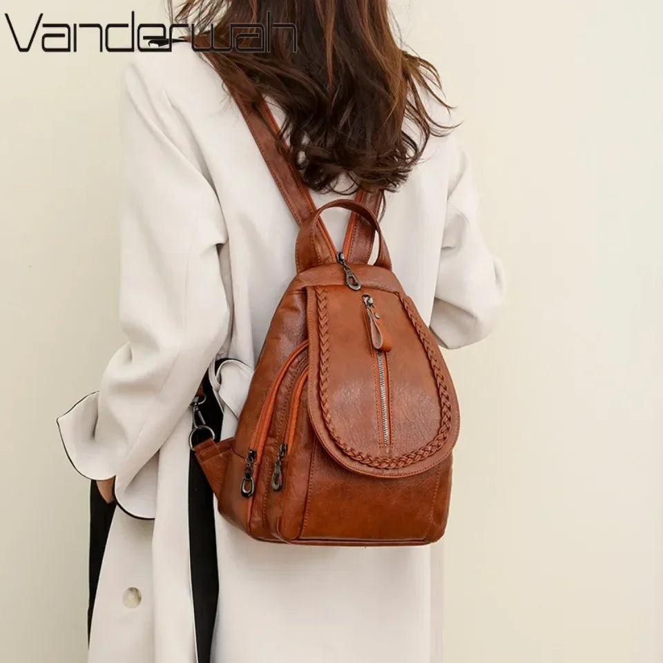 Women Leather Backpacks Zipper Female Chest Bag Sac a Dos Travel Back Pack Ladies Bagpack Mochilas School Bags for Teenage Girls - DropMenorca