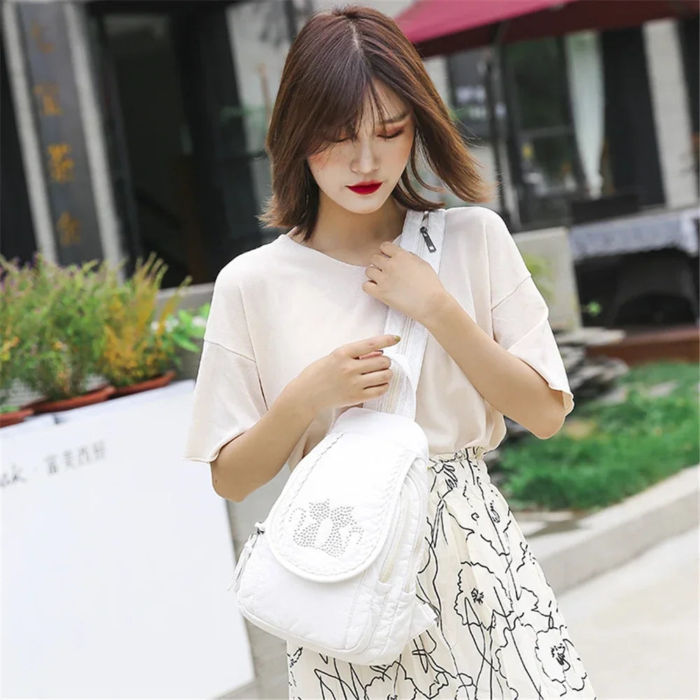 Summer Ladies Washed Leather Backpack 3 in 1 Cute Cat Women Bagpack Small Travel Backpack for Girls Sac a Dos Mochila Feminina - DropMenorca