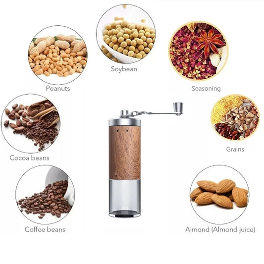 Coffee Bean Grinder Portable Wood Grain Stainless Steel Crank Hand Hand Coffee Grinder Kitchen Tool Grinder - DropMenorca