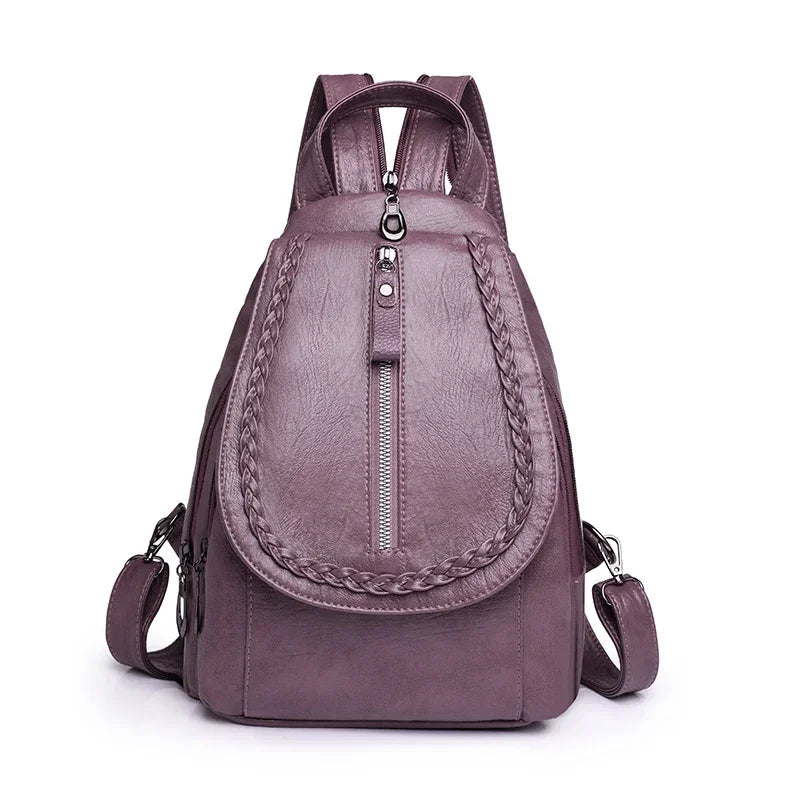 Women Leather Backpacks Zipper Female Chest Bag Sac a Dos Travel Back Pack Ladies Bagpack Mochilas School Bags for Teenage Girls - DropMenorca