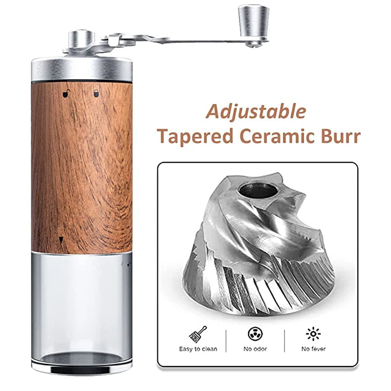 Coffee Bean Grinder Portable Wood Grain Stainless Steel Crank Hand Hand Coffee Grinder Kitchen Tool Grinder - DropMenorca