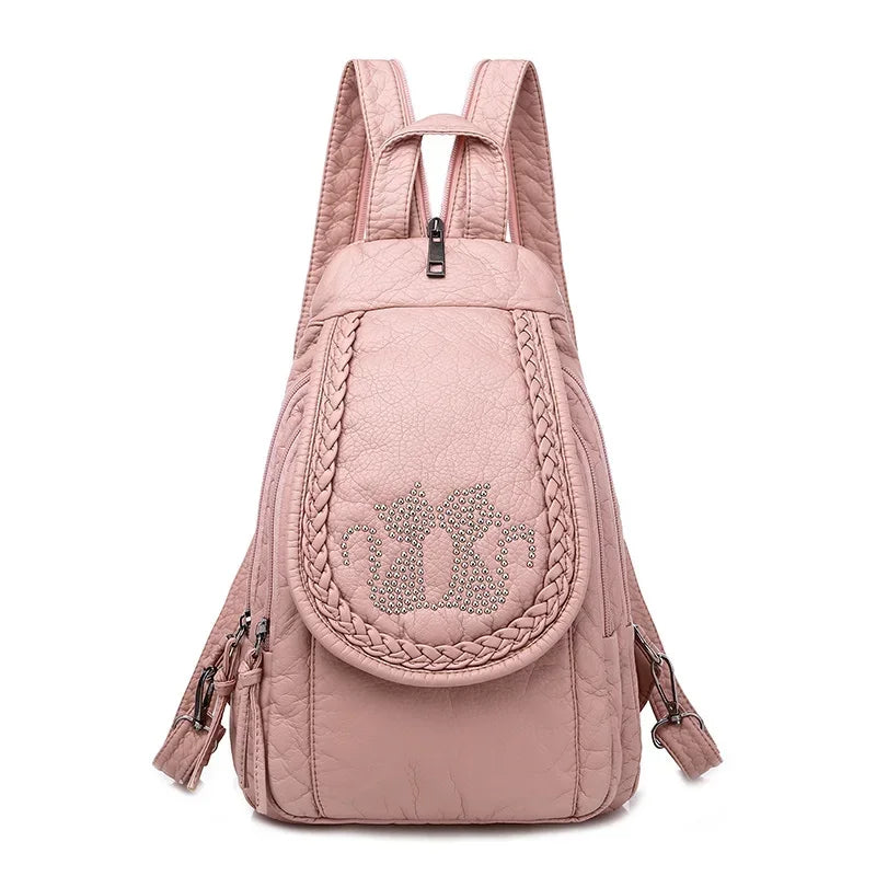Summer Ladies Washed Leather Backpack 3 in 1 Cute Cat Women Bagpack Small Travel Backpack for Girls Sac a Dos Mochila Feminina - DropMenorca